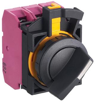 IDEC 22mm Selector Switch; Round; 2-Position; 1NC; Maintained (left)/Momentary; Black w/ White Insert